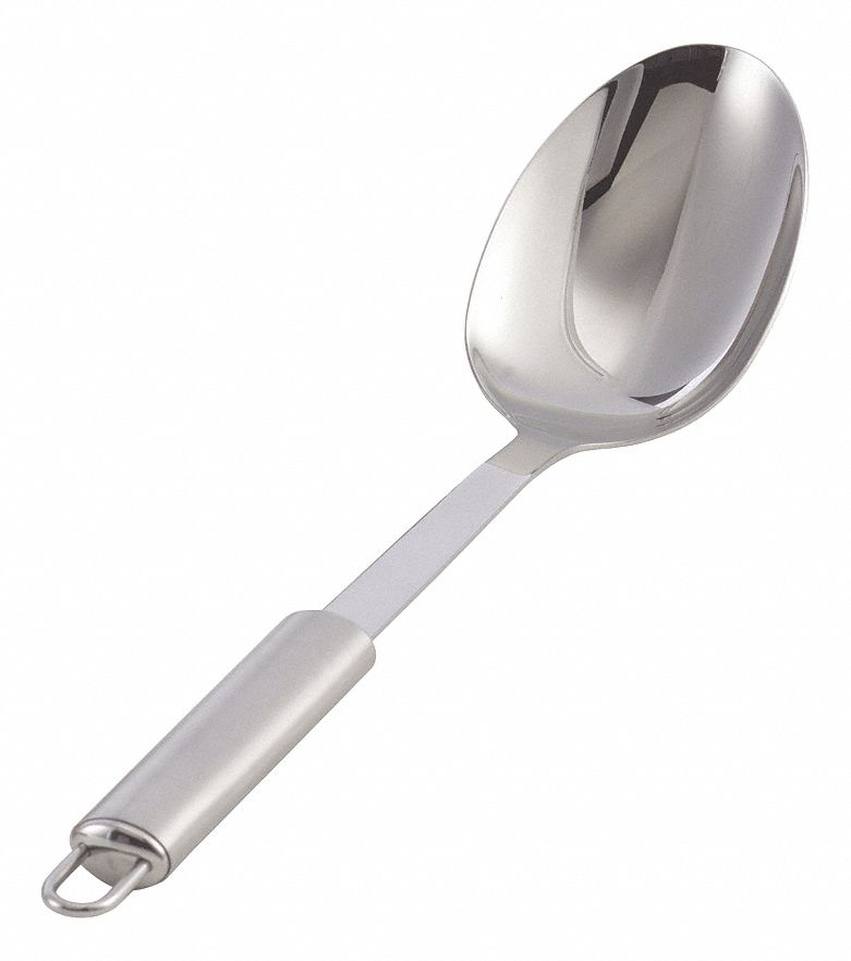 Serving Spoon: 13 in Overall Lg, 1.5 oz Capacity, Silver, Stainless Steel