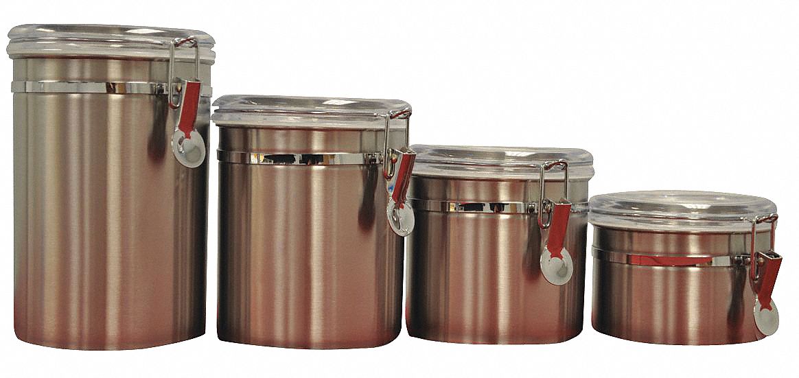 Condiment Cylinder: 22 oz Capacity, Silver, 5 in Overall Dp, 3 3/4 in Overall Ht