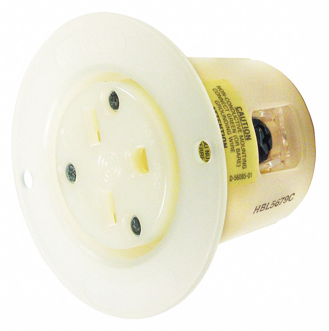 FLANGED RECEPTACLE, SINGLE, WHITE, 6-15R, 15 A, 250V AC, 2 POLE/3 WIRE, SCREW TERMINALS