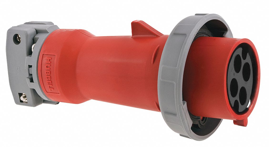 PRISE 30 A 480 V AC TRIPHASÉ TRIPOLAIR, 4W REVS, 3 PÔLES/4 FILS, 250 V CC, 600 V CA, 30 A, BORNES À VIS, 15 HP, ROUGE,