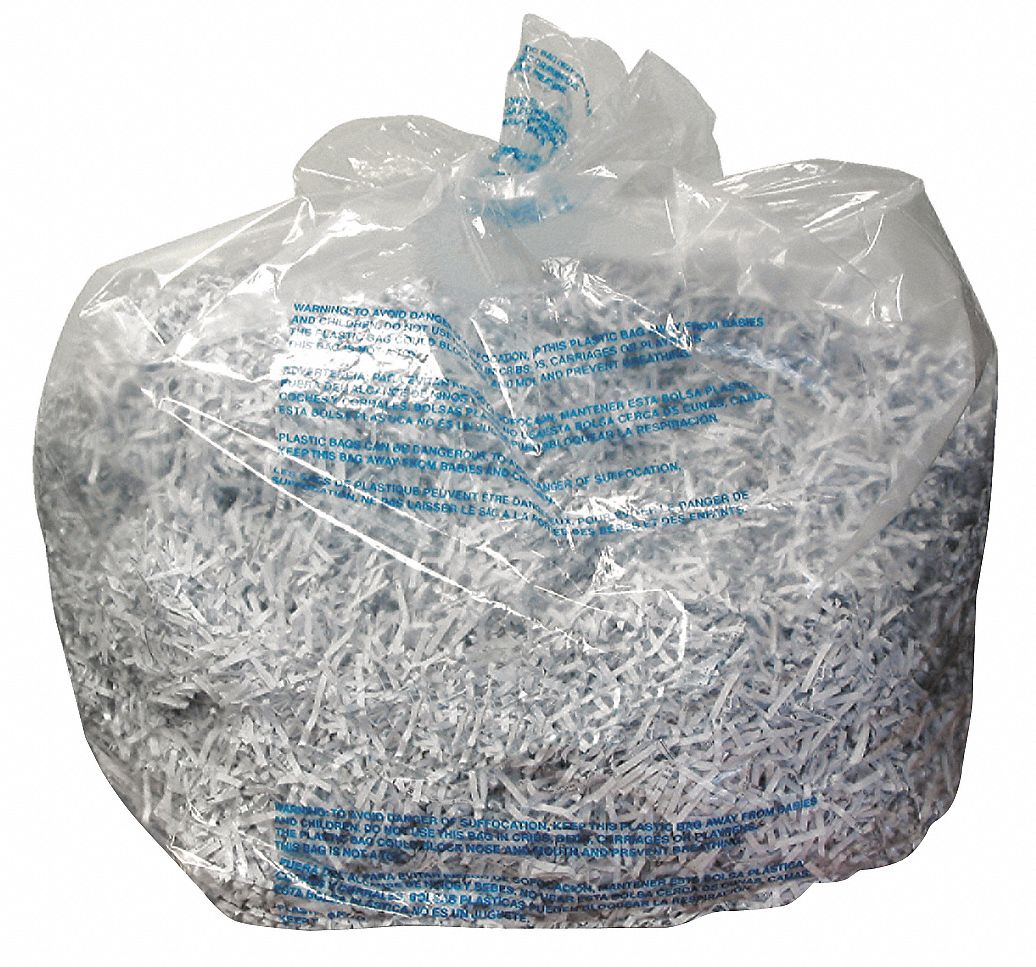 Shredder Bags: 40 gal Size, For All Swingline TAA Compliant Shredders, Clear Plastic, 100 PK