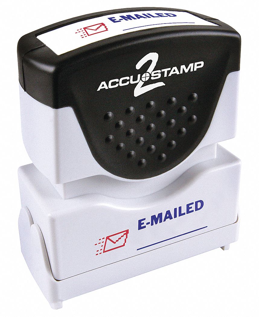 Message Stamp: EMAILED, Blue/Red, Plastic, 1/2 in Imprint Area Ht, 1 5/8 in Imprint Area Wd