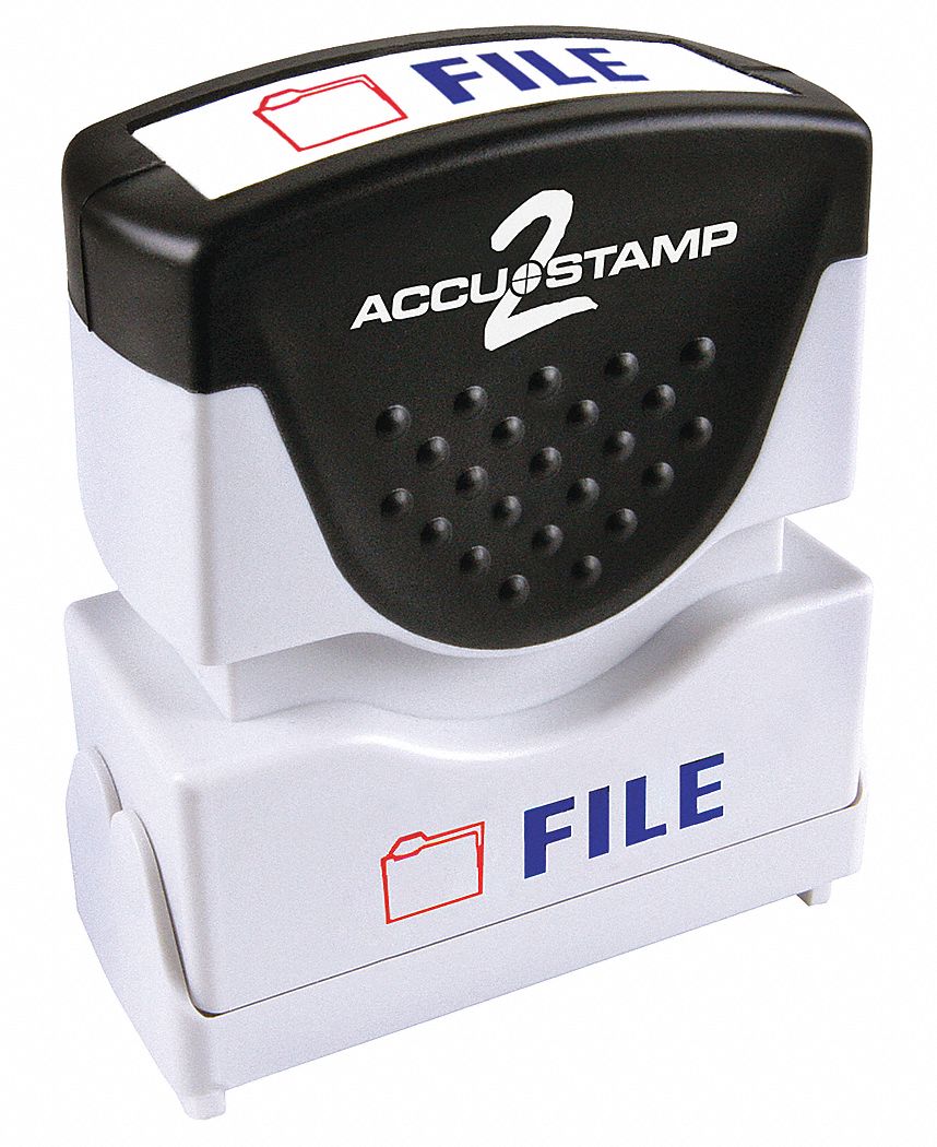 Message Stamp: FILE, Blue/Red, Plastic, 1/2 in Imprint Area Ht, 1 5/8 in Imprint Area Wd