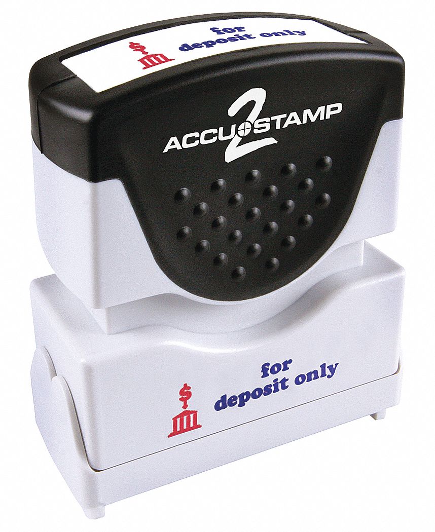 Message Stamp: FOR DEPOSIT ONLY, Blue/Red, Plastic, 1/2 in Imprint Area Ht