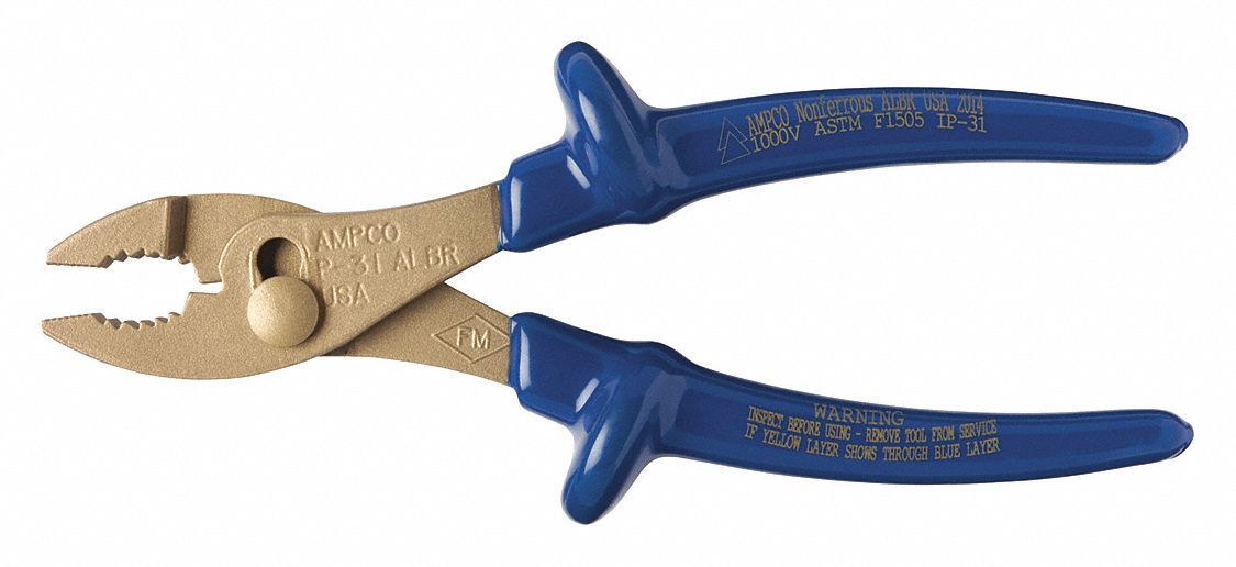 AMPCO Slip Joint Pliers, Max. Jaw Opening 1/2 in, Jaw Width 1 in, Jaw