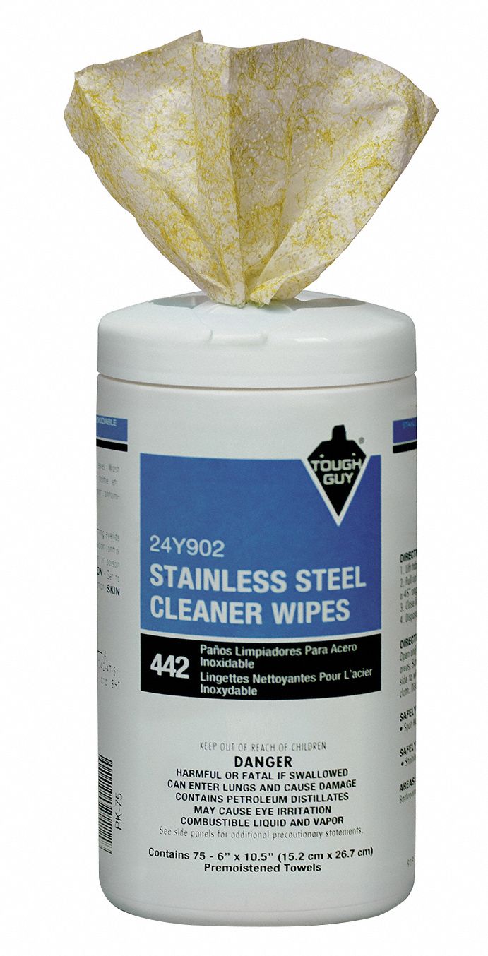 TOUGH GUY Stainless Steel Cleaner Wipes Canister, 75 ct Container Size