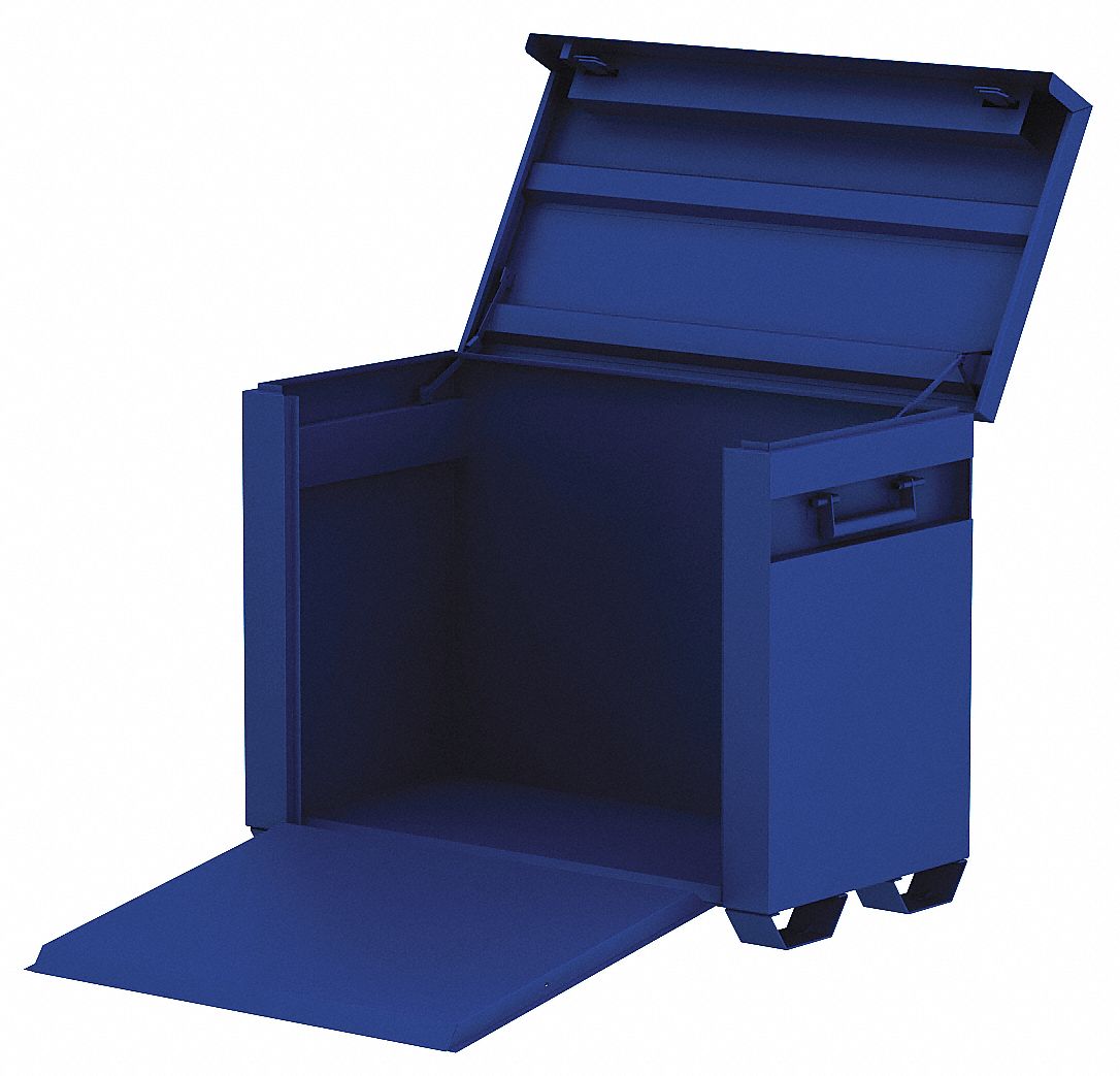Drop Front Jobsite Box, Blue Grainger