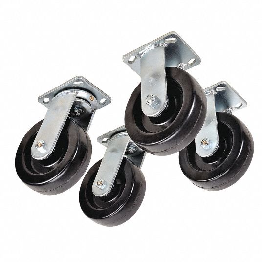 WESTWARD Black, Caster Set, 4 in Caster Diameter, 2 in Caster Width, PK