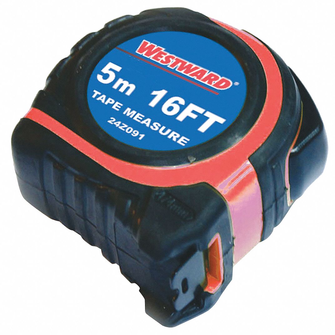 WESTWARD 16 ft Steel SAE/Metric Tape Measure, Black, Red 24Z091