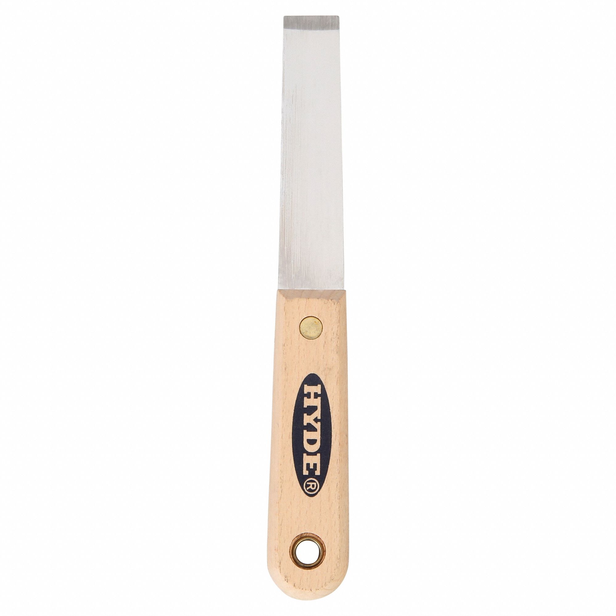 SCRAPER, STAINLESS STEEL BLADE, HARDWOOD HANDLE, STIFF, STRAIGHT BLADE, 3/4 IN