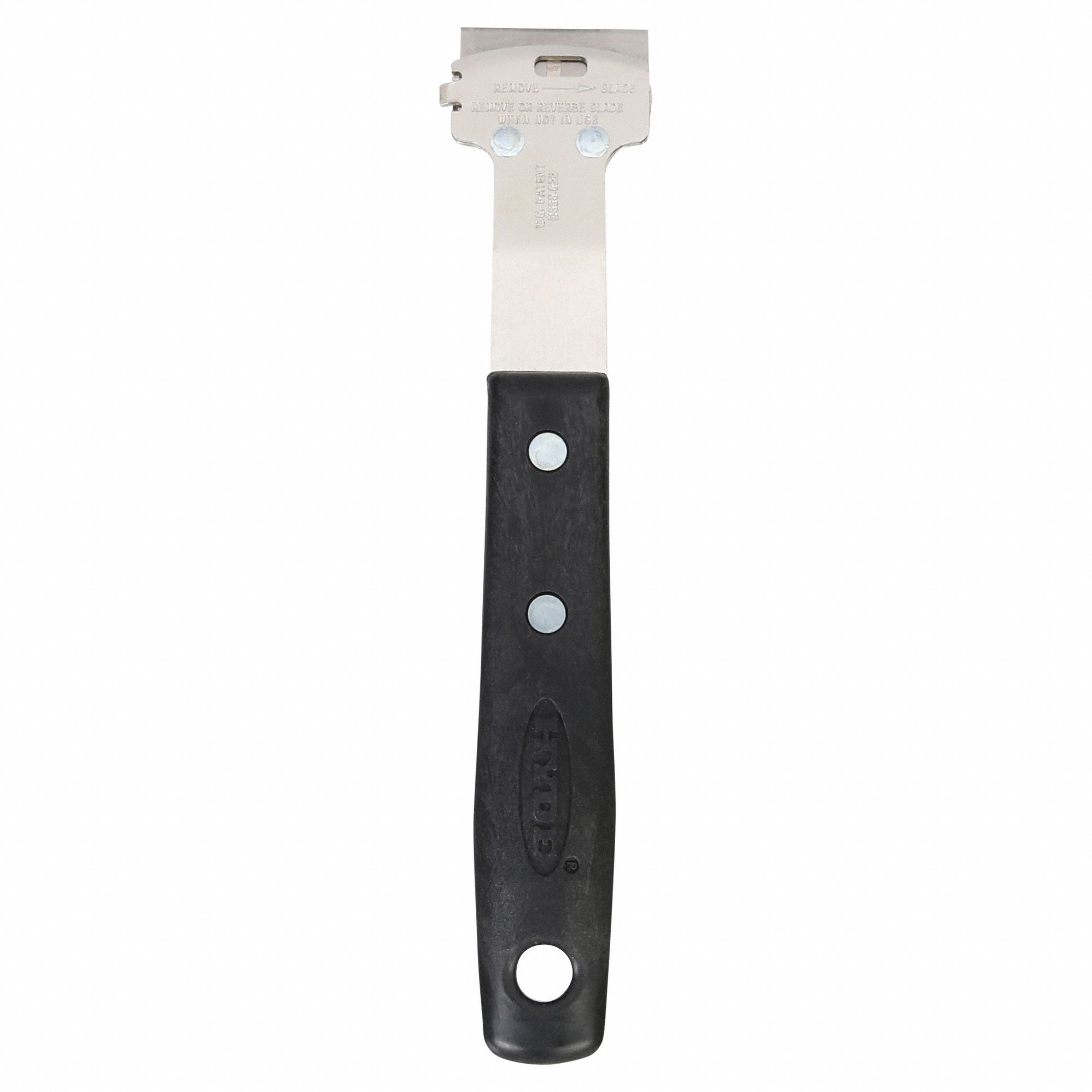 GLASS SCRAPER, CARBON STEEL BLADE, POLYPROPYLENE HANDLE, FLEX, STRAIGHT BLADE, 1½ IN