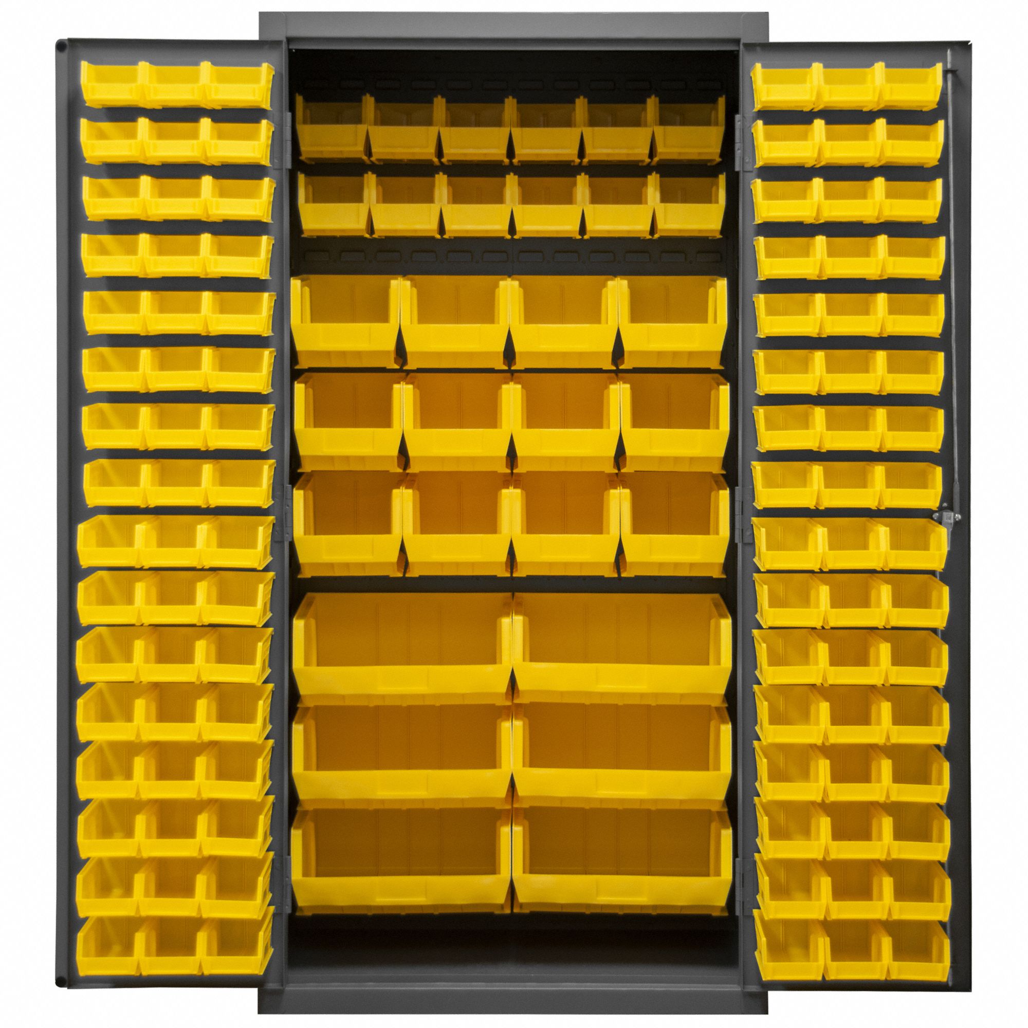 36 Assembled Mobile Bin Storage Cabinet with Doors and 36 3 Bins - 80243  F67 - Mirage Light Greige