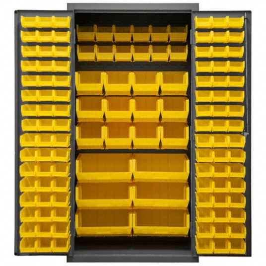 912785-4 Durham Bin Cabinet: 36 in x 24 in 72 in, 4 Shelves, 96 Bins,  Yellow, Deep Box, 14 ga Panel, Gray