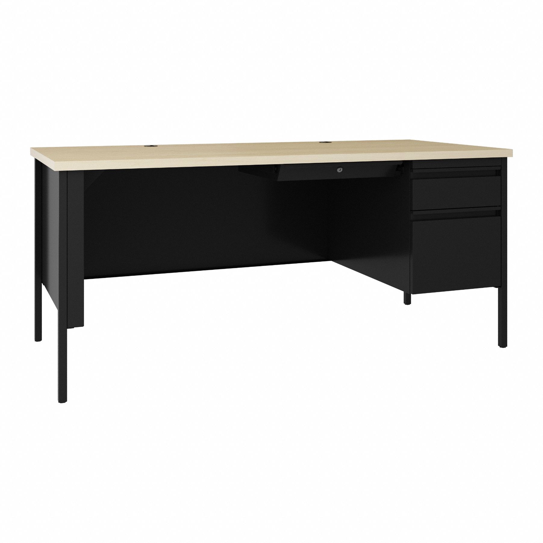 Single Pedestal Desk: Melamine Laminate/Particleboard, Maple, 1 Pedestals, 2 Drawers