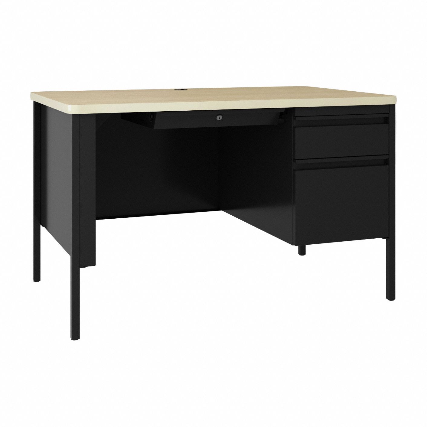 Single Pedestal Desk: Melamine Laminate/Particleboard, Maple, 1 Pedestals, 2 Drawers
