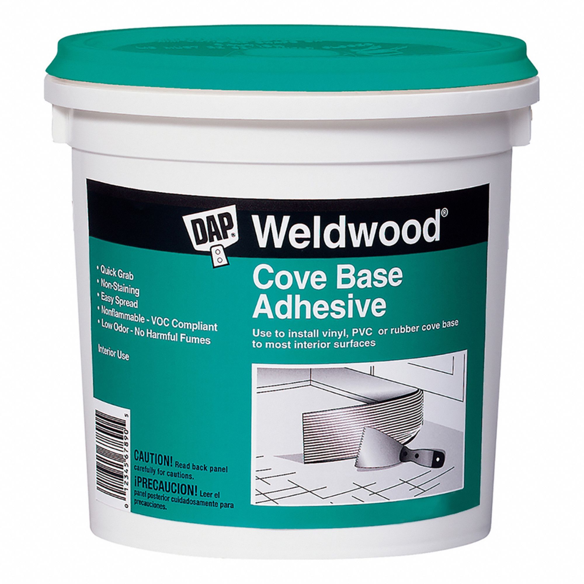 Construction Adhesive: Cove Base, 1 qt, Pail, Off White