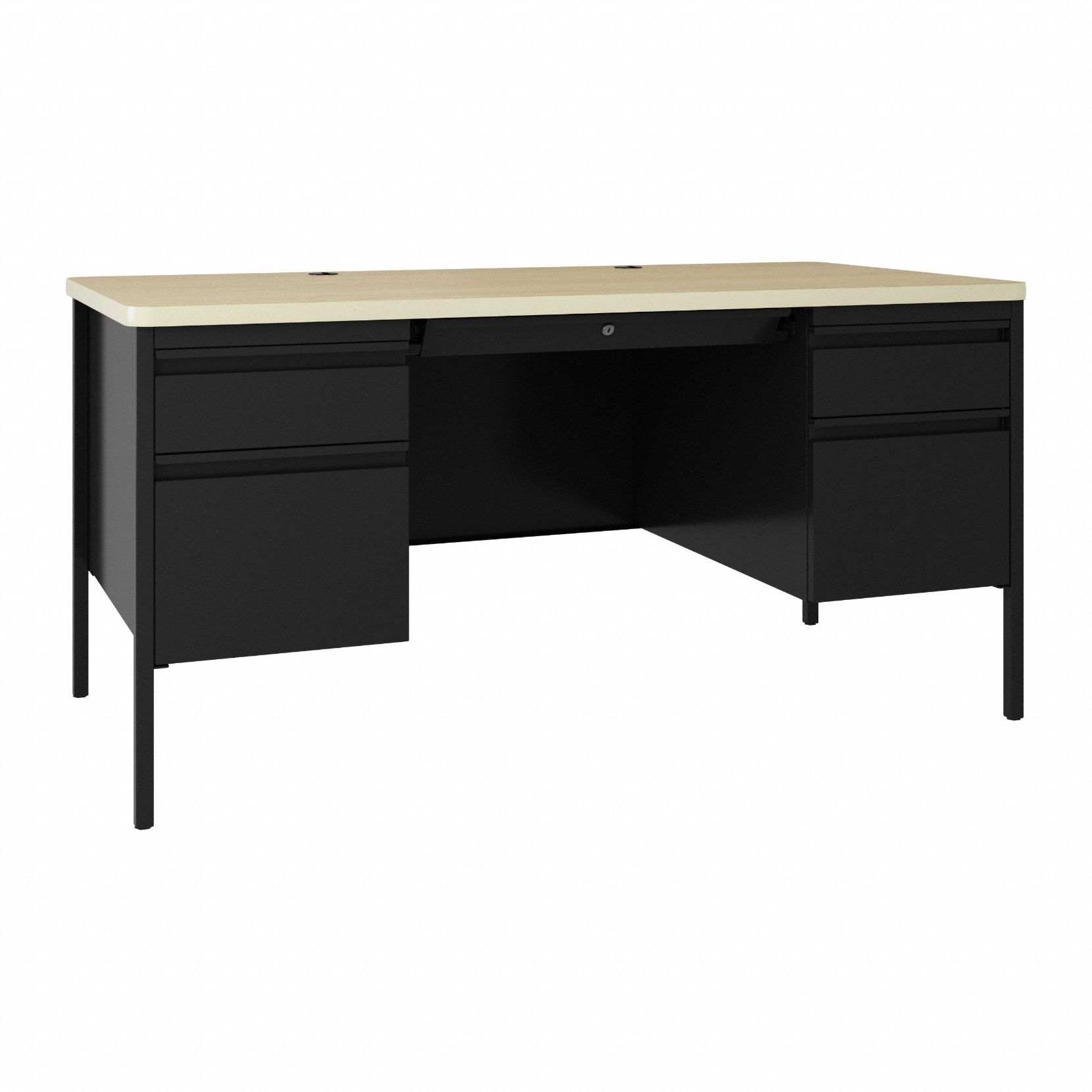 Double Pedestal Desk: Melamine Laminate/Particleboard, Maple, 2 Pedestals, 4 Drawers