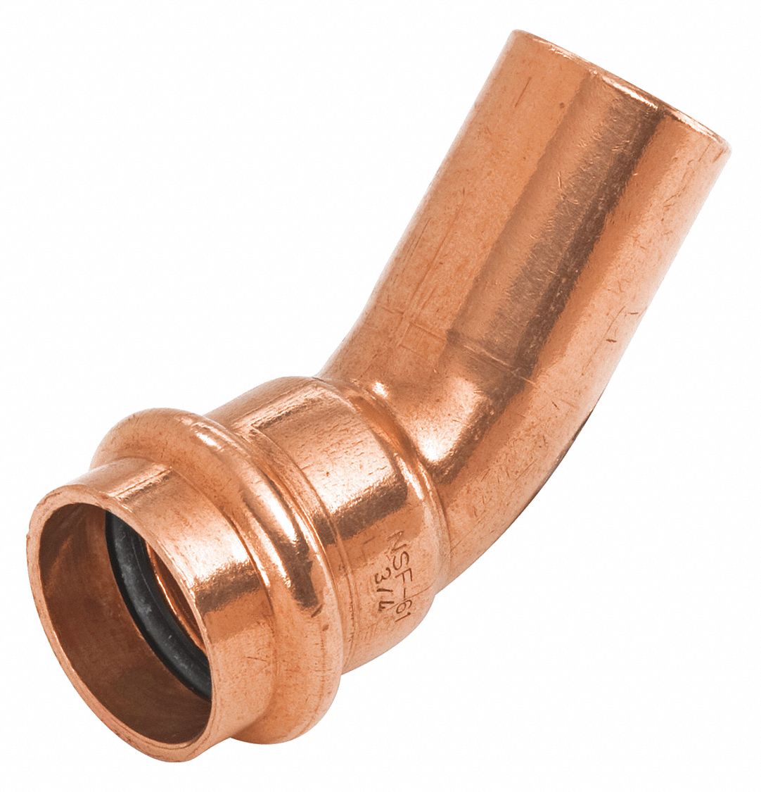 Crimp Elbow Fitting: 45° Elbow, 2 1/2 in CTS x 2 1/2 in CTS size, Press-fit x FTG, Copper