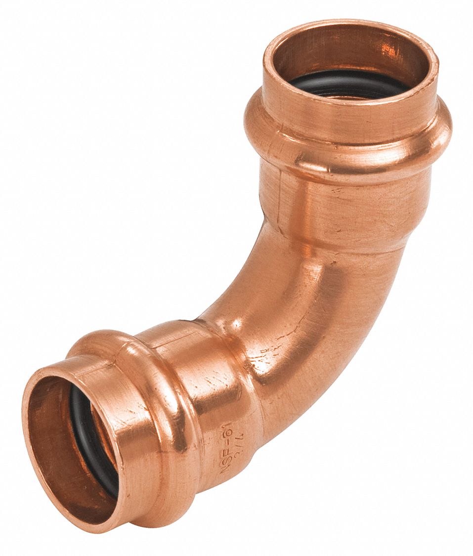 Crimp Elbow Fitting: 90° Elbow, 2 1/2 in CTS x 2 1/2 in CTS size, Press-fit x Press-fit