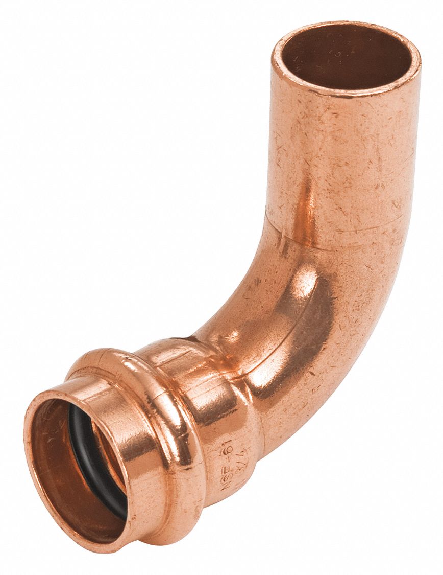 Crimp Elbow Fitting: 90° Elbow, 4 in CTS x 4 in CTS size, Press-fit x FTG, Copper, EPDM O-Ring