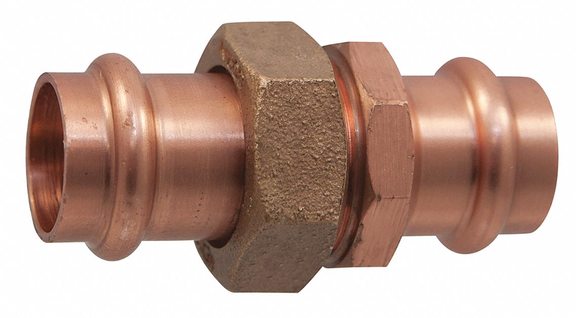 Crimp Union Fitting: Straight, 1 1/2 in CTS x 1 1/2 in CTS size, Press-fit x Press-fit, Copper