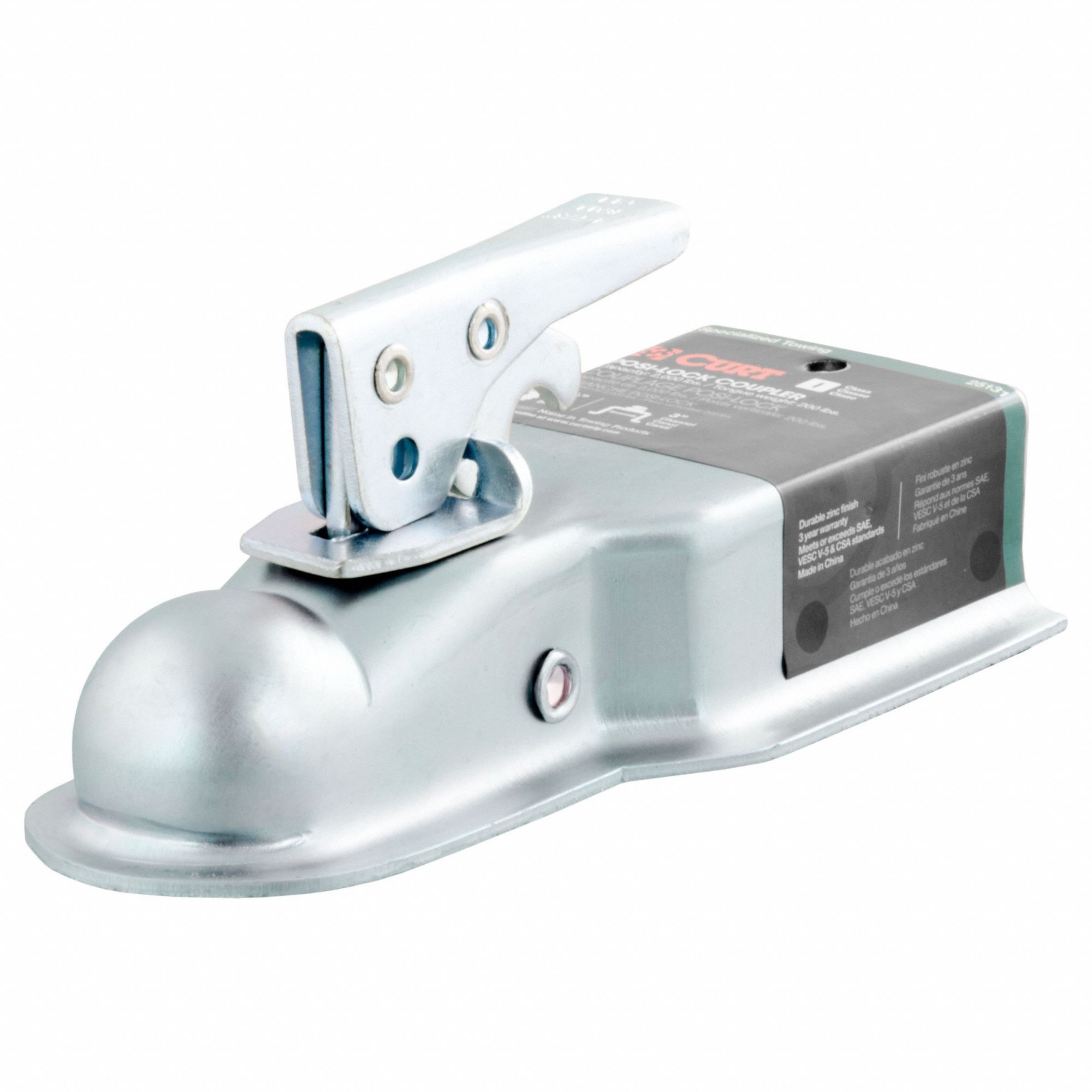 Towing Coupler: Straight-Tongue Coupler, I, 2, 000 lb Gross Towing Wt Capacity, Steel