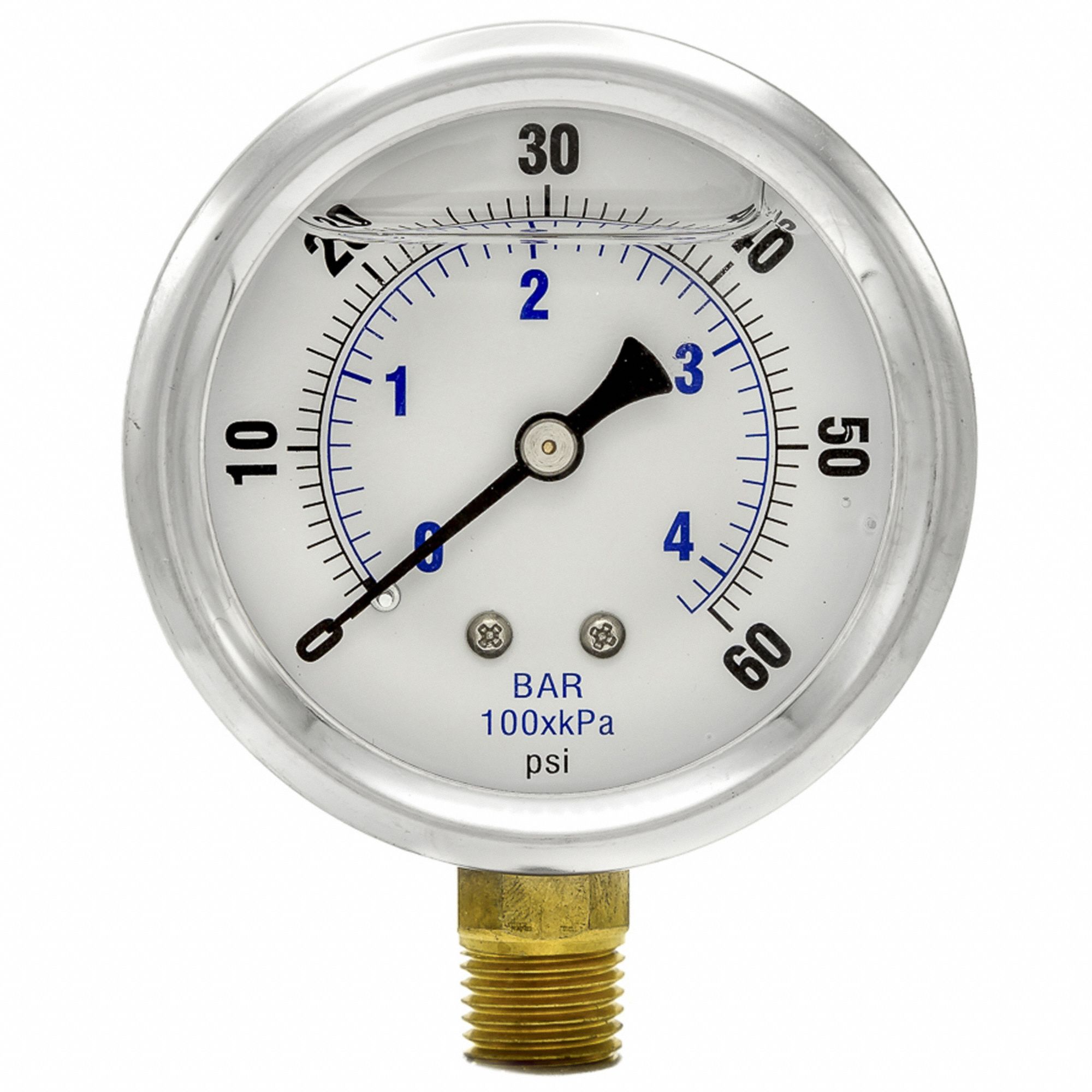 Differential Pressure Gauge: Bottom, 1/4 in NPT Male, ±1.5% Gauge Accuracy, 251L4, IP65, Brass