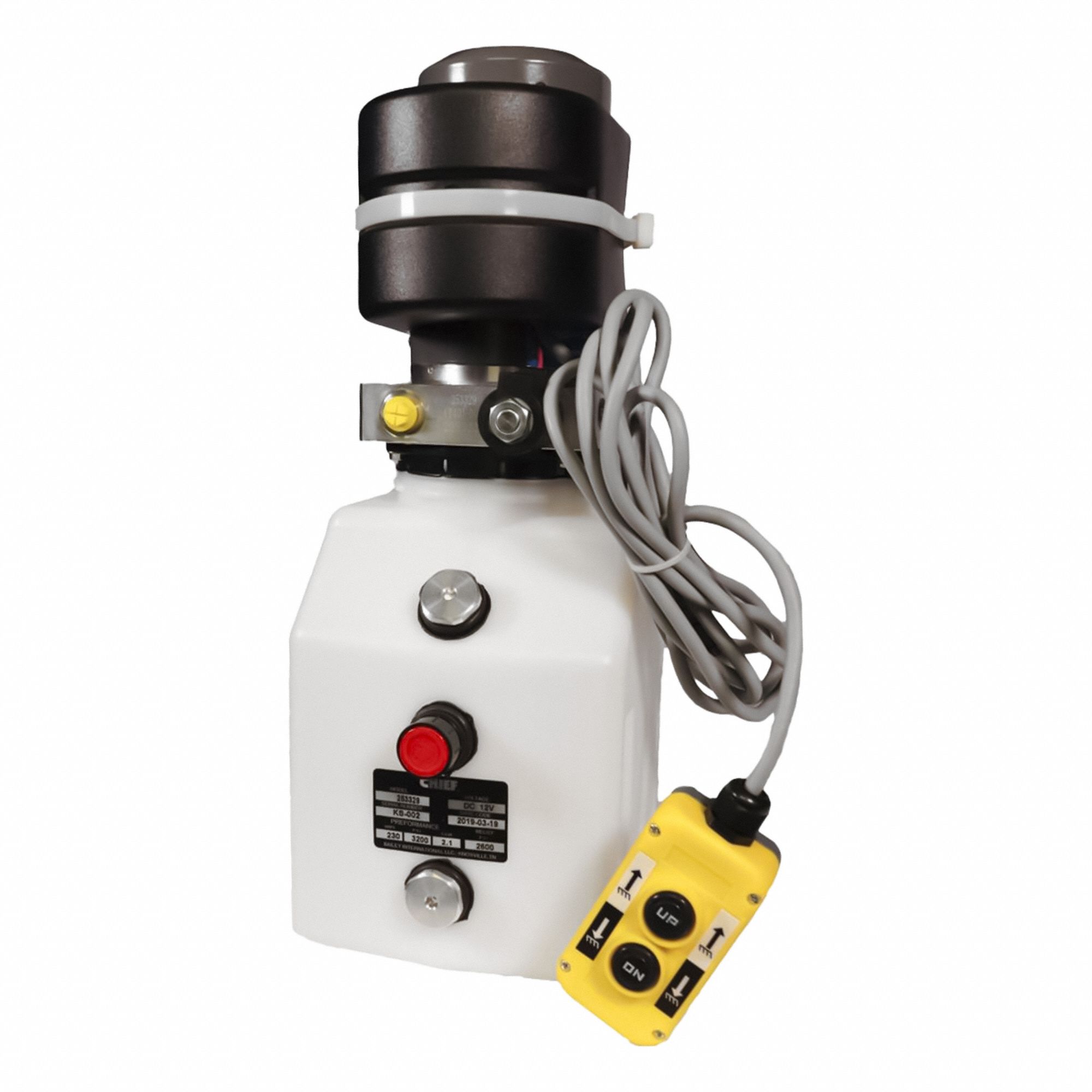 Hydraulic Power Unit: 1.3 gpm, 2, 800 psi Max. Pressure, 6 qt Reservoir Capacity, 12V DC, Poly