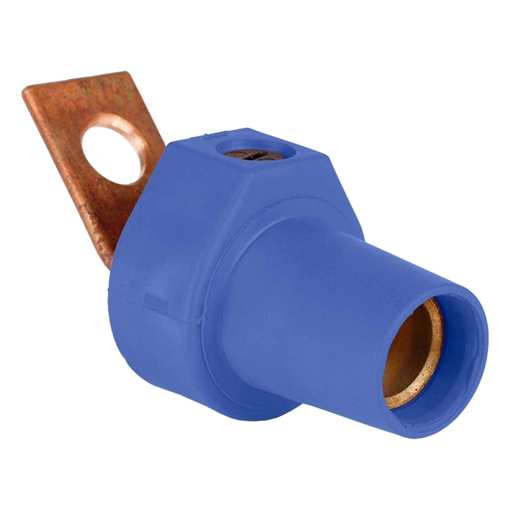 Terminal Connector: For Male Plugs, 400 A, Angled, Blue, Round, Threaded Mounting