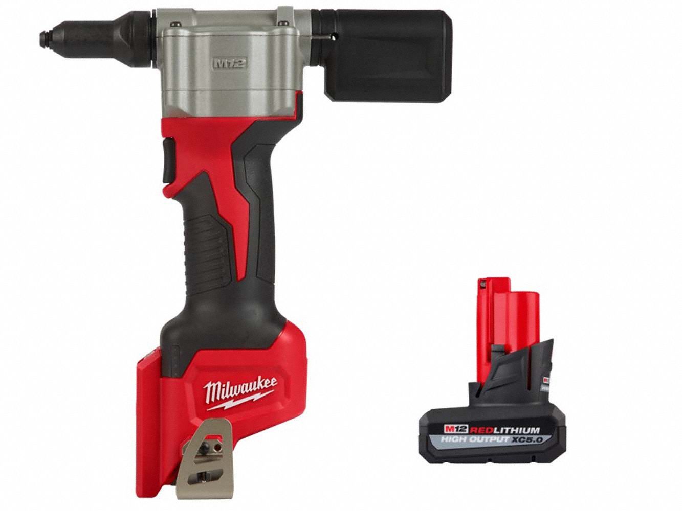 Rivet Tool Kit: 1 Battery, No Charger, 1 1/2 in Stroke Lg, 2, 000 lbf Pulling Force, M12™