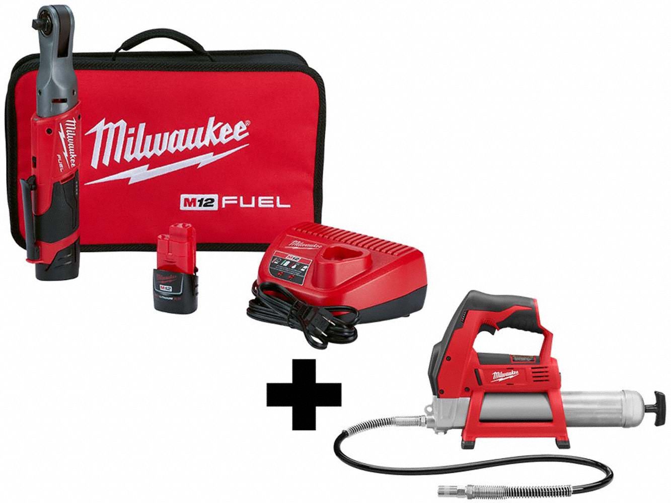 M12 3/8" Ratchet 2Batt, M12 Grease Gun Grainger