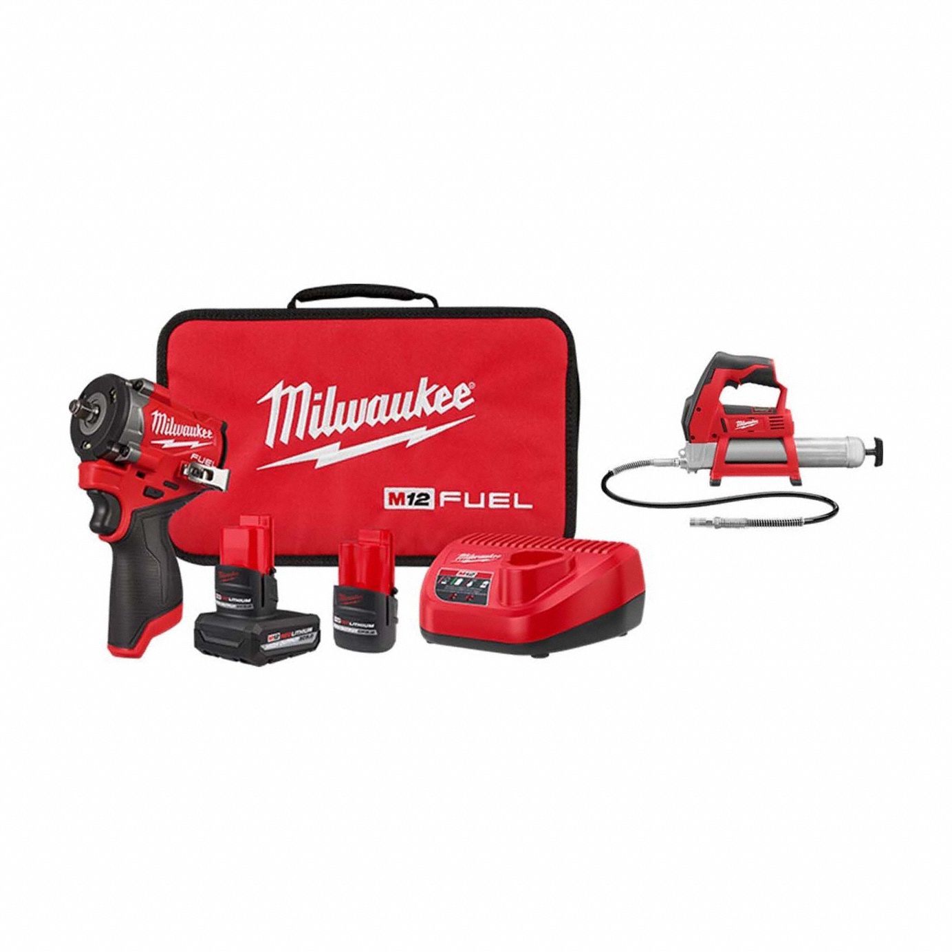 Tool Combination Kit: 2 Tools, Grease Gun/Impact Wrench, 12 V DC Volt, Battery Included