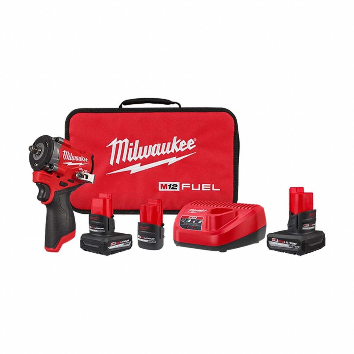Impact Wrench Kit: 3/8 in Drive Size, 400 ft-lb Fastening Torque, Brushless, 12 V DC Volt
