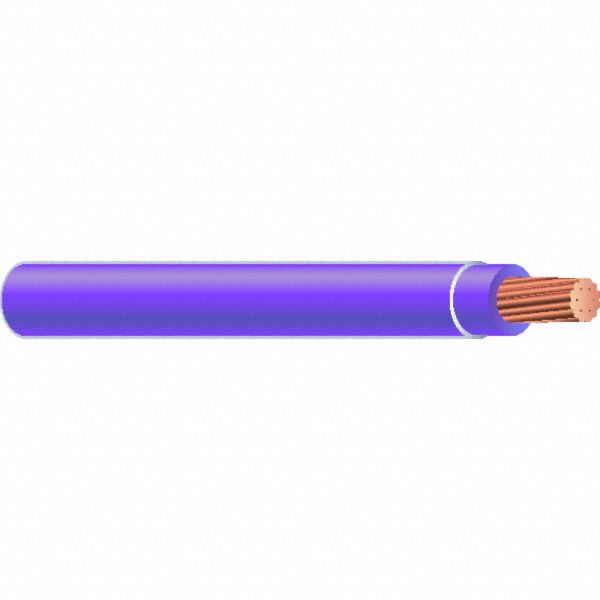 Building Wire: Copper, 6 AWG, 1 Conductors, Stranded, Purple, 1, 000 ft Lg, THHN/THWN-2