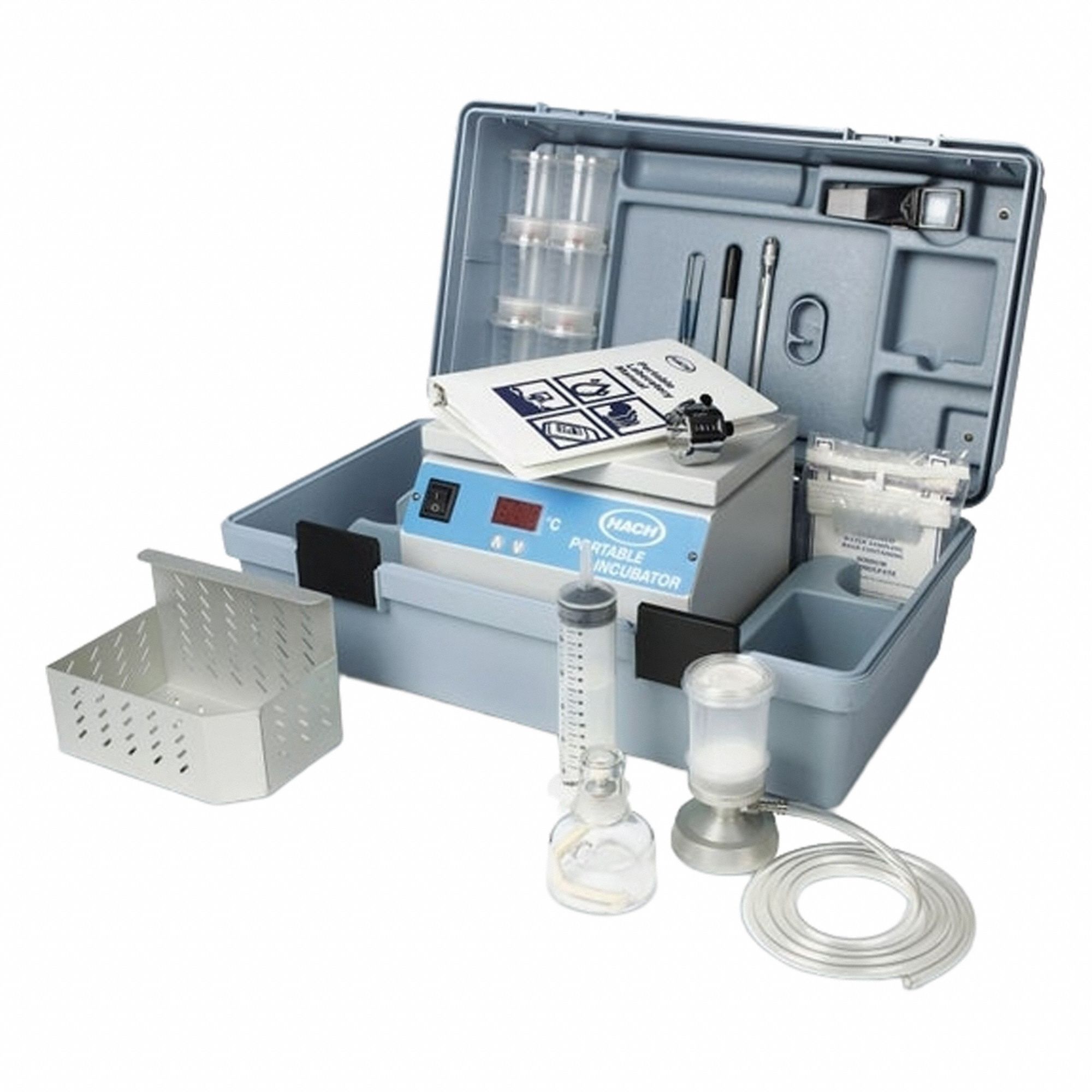HACH MEL/MF Total Coliform Laboratory: Total Coliforms, Count of bacterial colonies per 100mL sample (MPN 2569700). Key specifications — Includes: Magnifier and Permanent Marker; Range: Count of bacterial colonies per 100mL sample; Test Parameters: Total Coliforms.