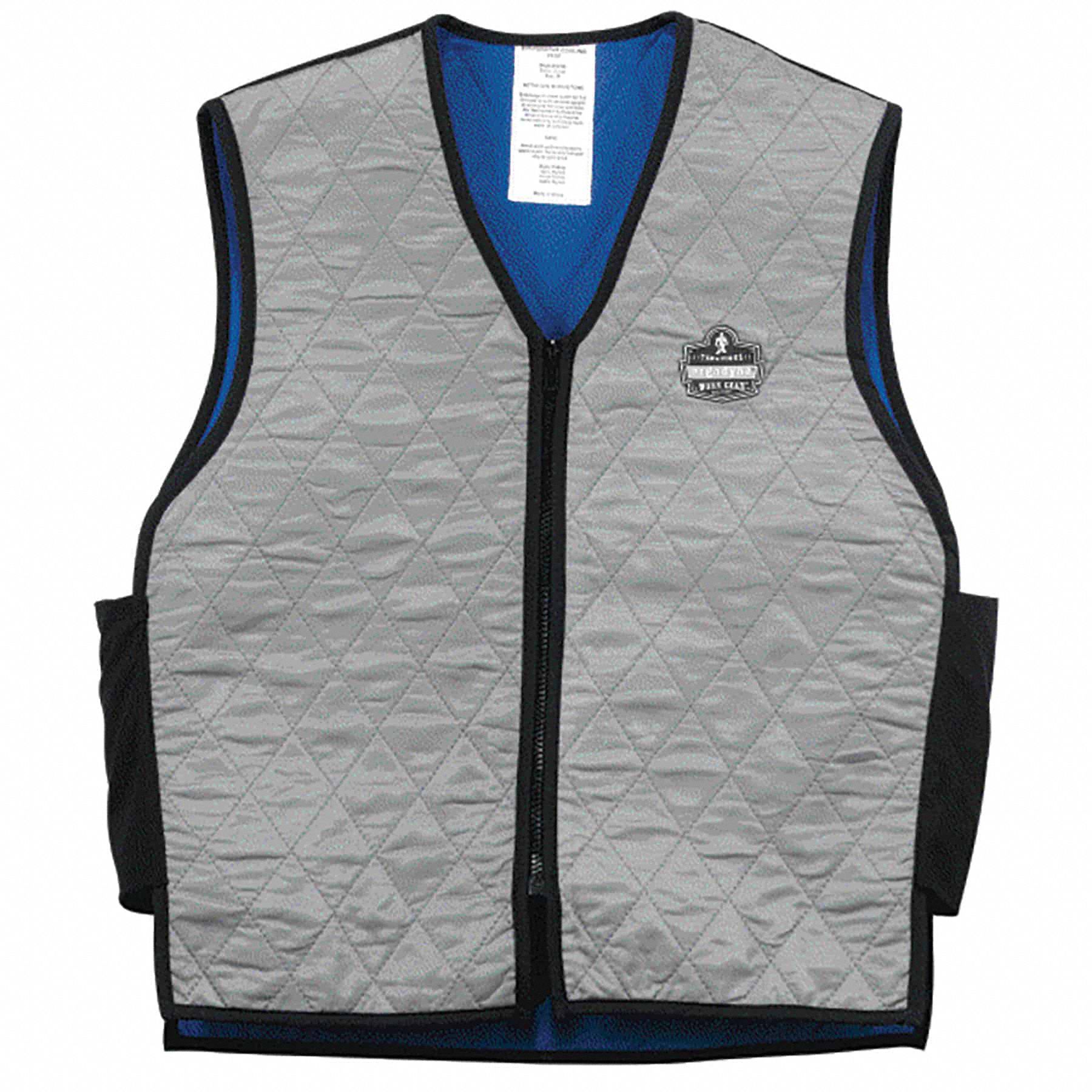 Cooling Vest: Evaporative - Soak, 2XL, Gray, Nylon, Up to 4 hr, Zipper, 4 hours, Soak