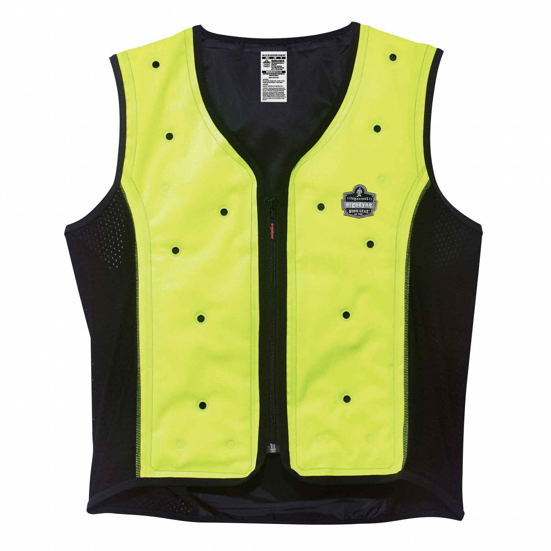 Cooling Vest: Evaporative - Reservoir, 4XL, Green, Nylon, Up to 3 days, Zipper, 24 hours