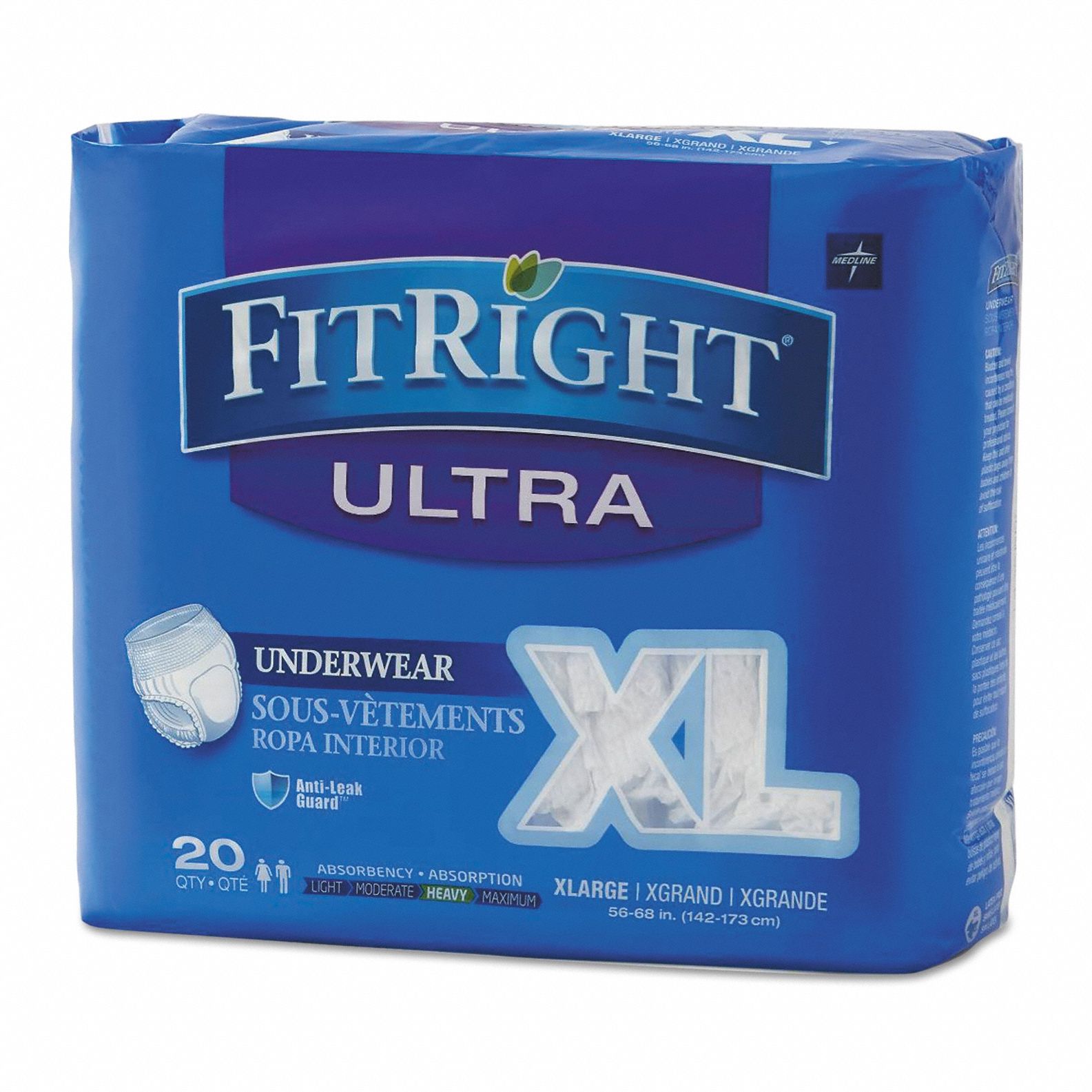 Incontinence Underwear: Regular, Sensisoft Fabric, White, 40 Max Pant Size, 80 PK