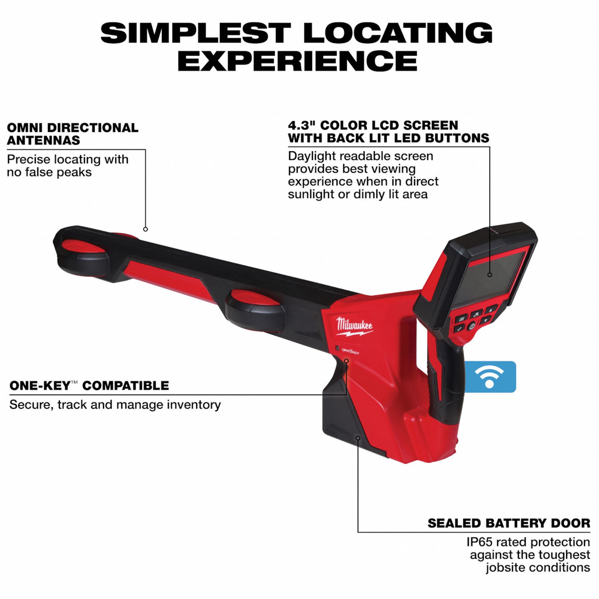 MILWAUKEE Pipe Locator Kit 33 kHz_512 Hz_640 Hz Sonde Freq, 4 3/10 in