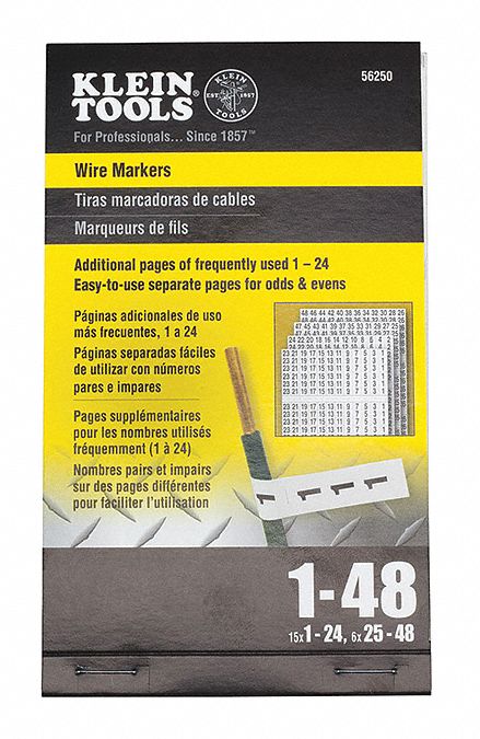 Individual Wire Marker: 1 to 48, Black on White, Vinyl Coated Cloth