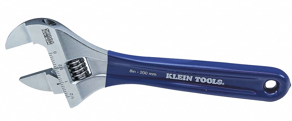 WRENCH, SLIM-JAW, ADJUSTABLE, 8 IN, CHROME PLATED