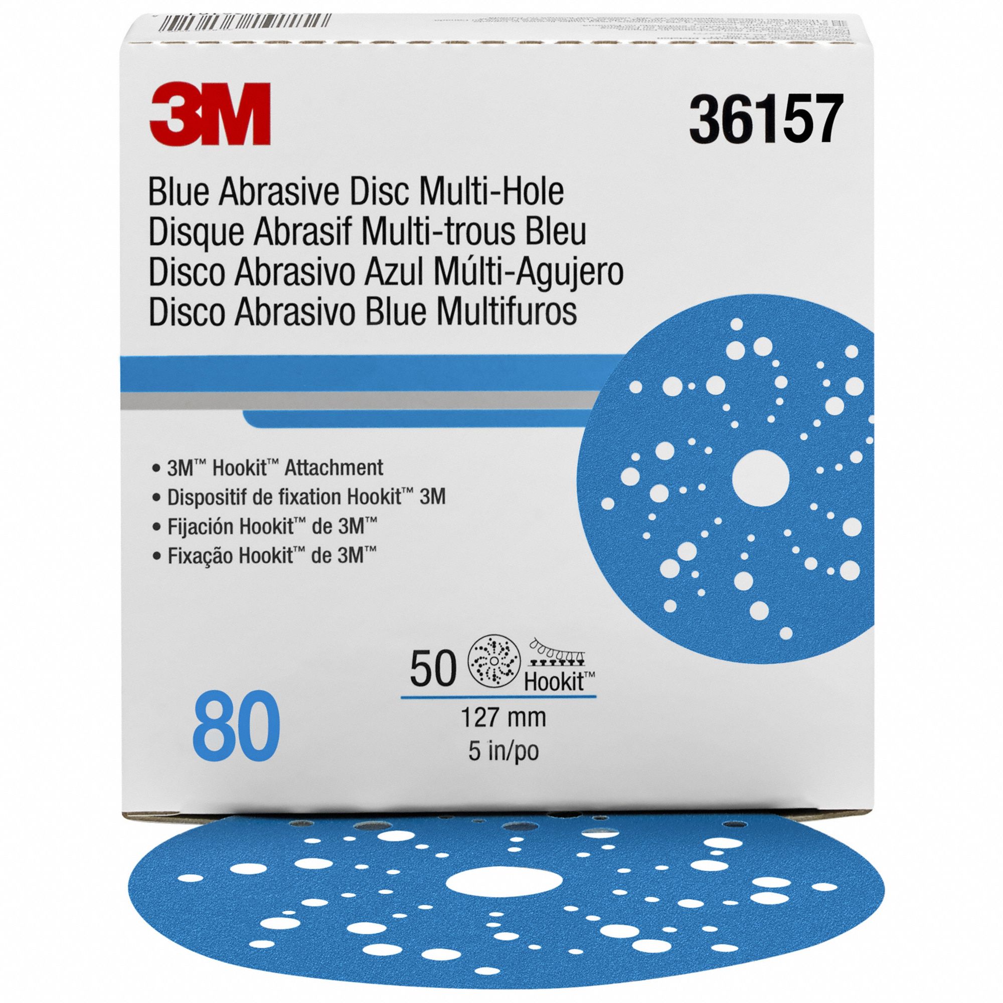 Hook-and-Loop Sanding Disc: 5 in Dia, Multi-Hole, Ceramic, 80 Grit, C Wt Paper, 321U, 200 PK