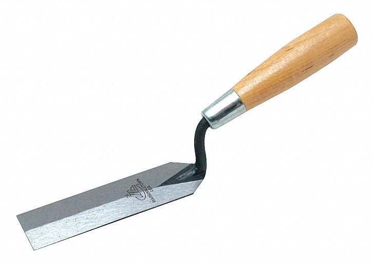 INSIDE CORNER MARGIN TROWEL, CARBON STEEL, 5 IN TAPERED DURASOFT WOODEN HANDLE, 8 X 2 IN