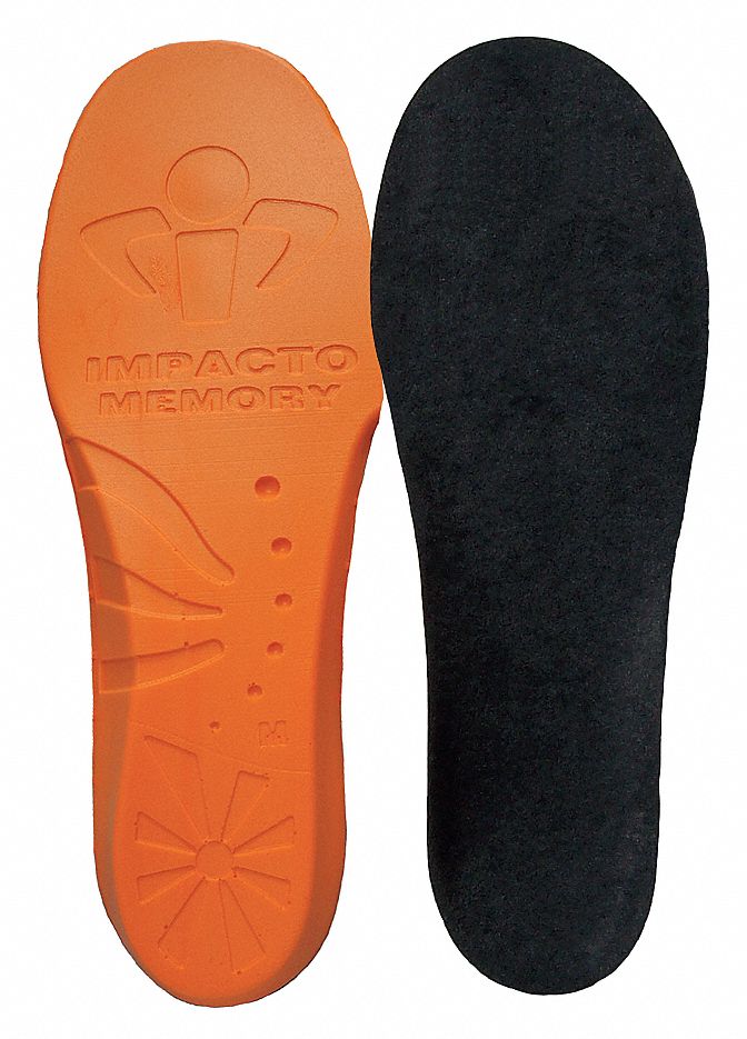 UNISEX INSOLES, SZ 8 TO 9/10 TO 11, FOAM/FELT FABRIC, ORNG/BLK, PVC-FREE, 12X4X½ IN