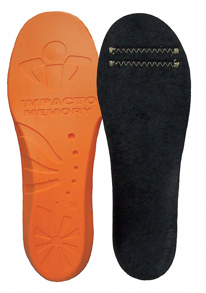 UNISEX INSOLES, SIZE 8 TO 9/10 TO 11, FOAM/FELT FABRIC, ORNG/BLACK, 12 X 4 X ½ IN