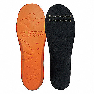 UNISEX INSOLES, SIZE 10 TO 11/12 TO 13, FOAM/FELT FABRIC, ORNG/BLK, 14 X 4 X ½ IN