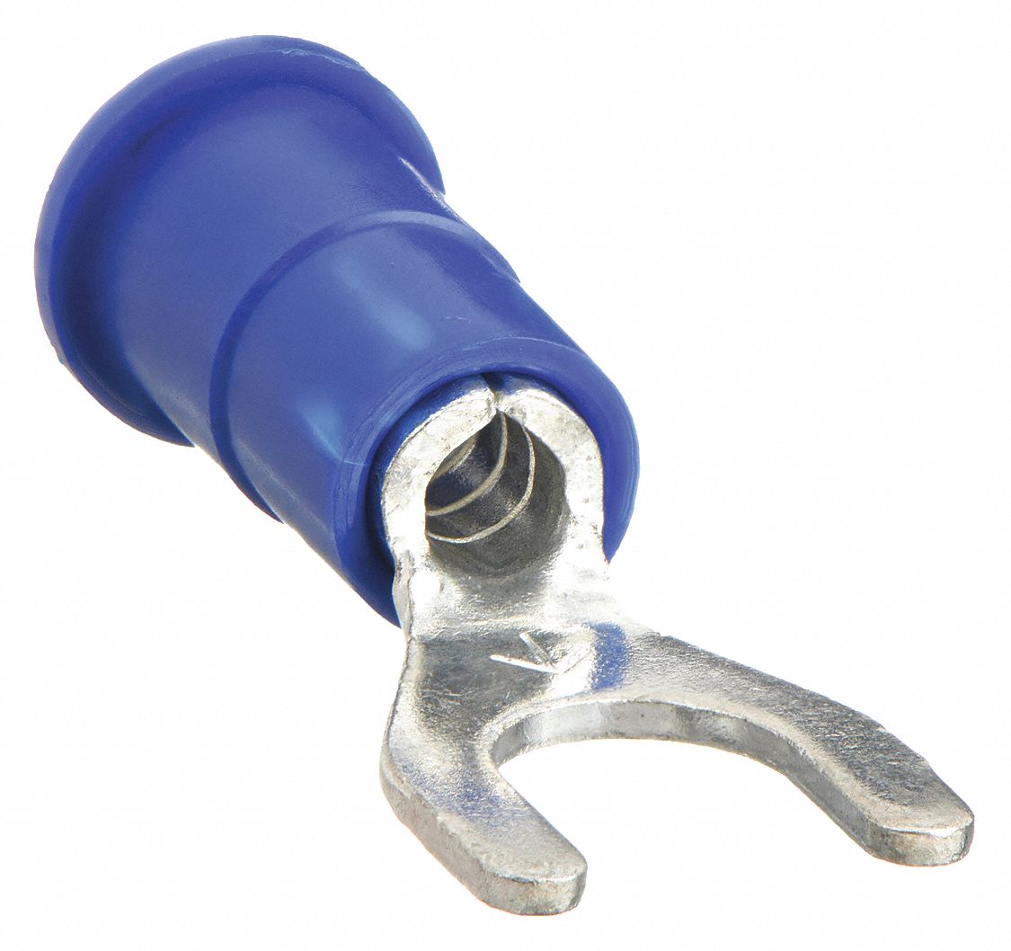 Fork Terminals: Yellow, Vinyl, #10 Stud Size, 16 AWG – 14 AWG Wire Range, Std Fork, 600 V