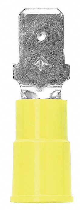 Wire Disconnect: Male Tab, Yellow, Vinyl, Partial Coverage, 12 AWG – 10 AWG Wire Size