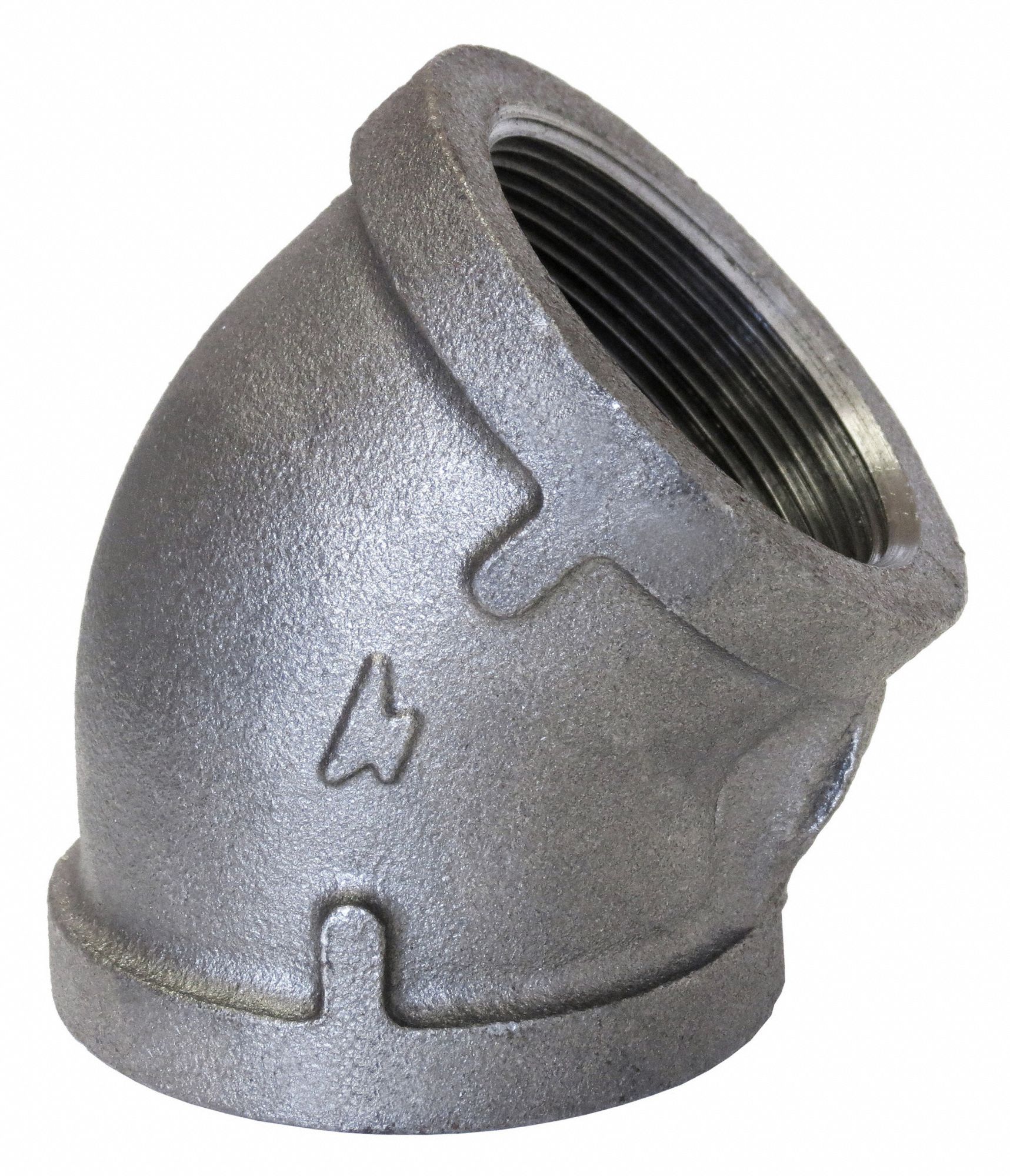 45° Elbow: Malleable Iron, 4 in x 4 in Fitting Pipe Size, Female NPT x Female NPT, Class 150