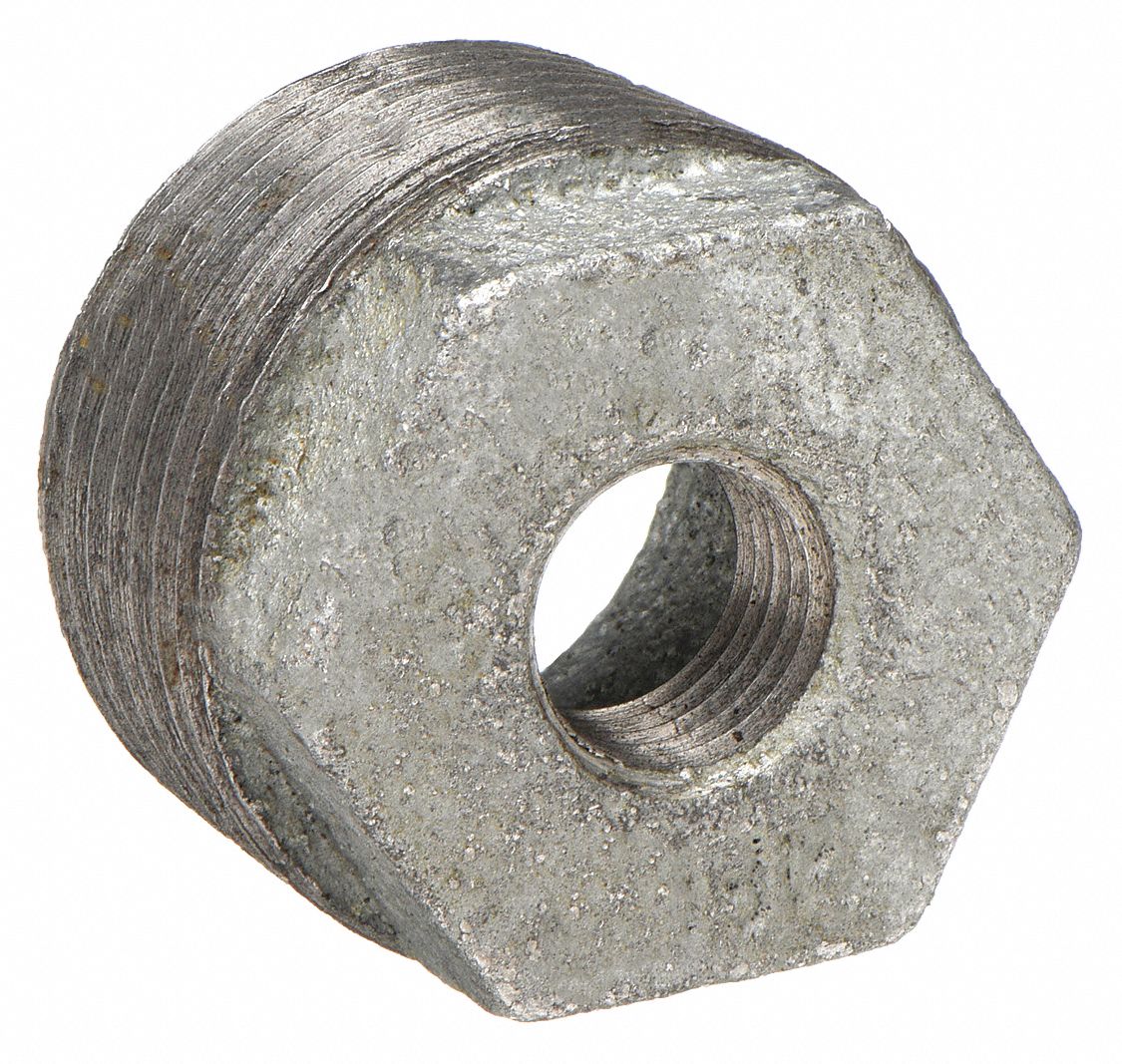 HEX BUSHING: MALLEABLE IRON, ¾ IN X ⅛ IN, NPT X NPT THREAD, CLASS 150